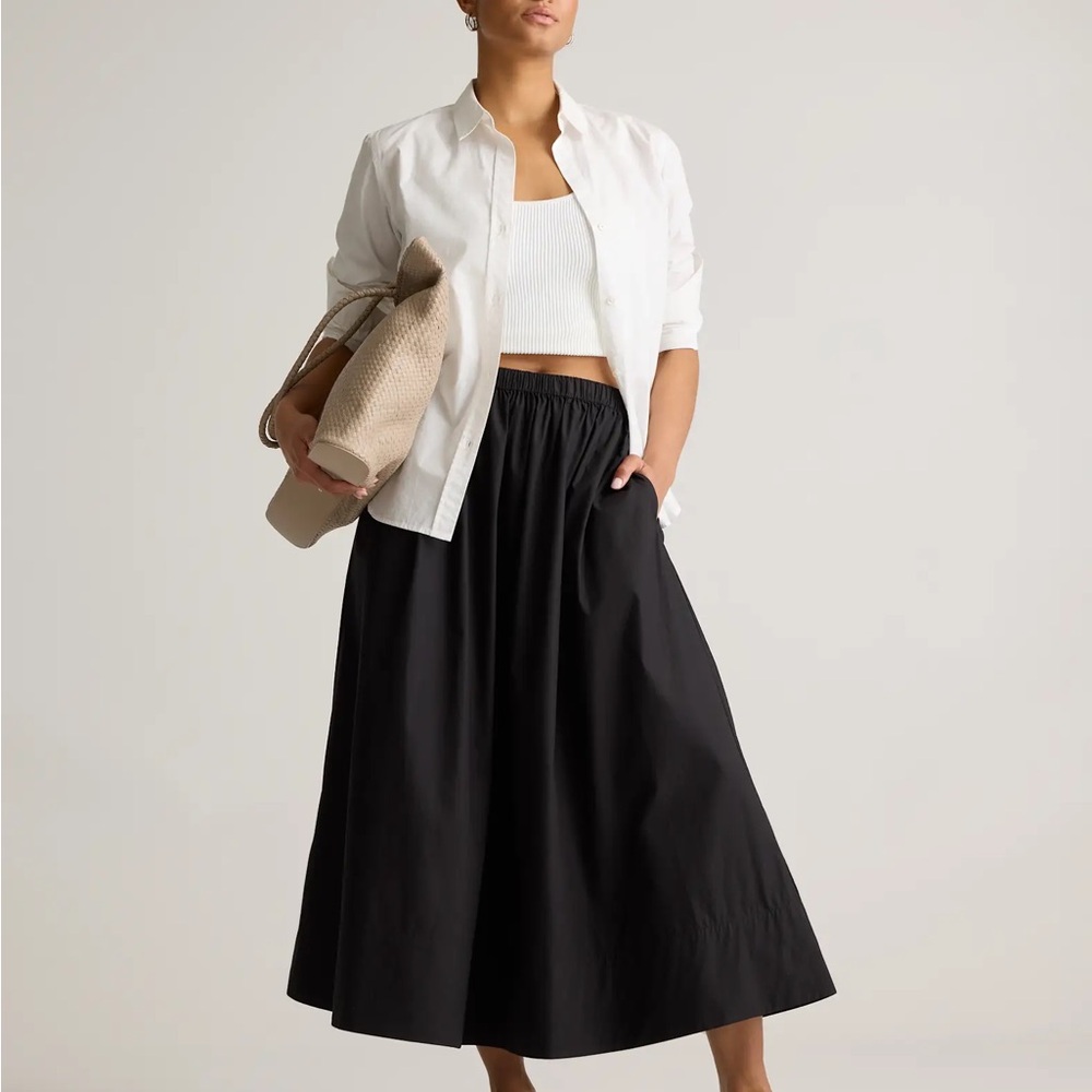 Quince Classic Black A-Line Poplin Full Maxi Skirt ~ Size L